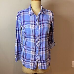 Talbots Plaid Button-Down Shirt | Roll-Up Sleeves | Size Small